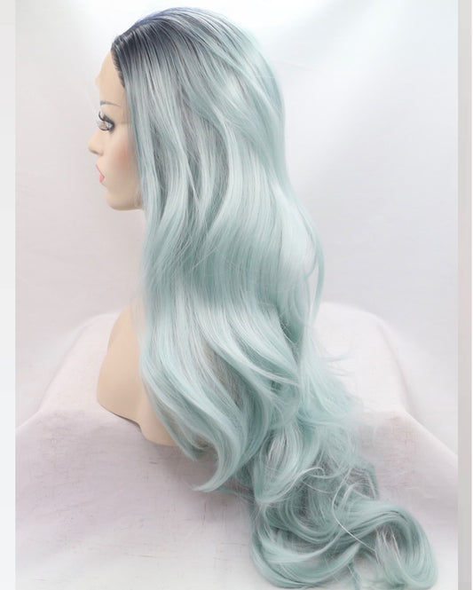 Front Lace Synthetic Ombre Wig 1b/Mint Model
