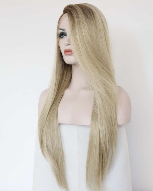 24″ Blonde Ombre Long straight Synthetic Soft Silky Lace Front Wig