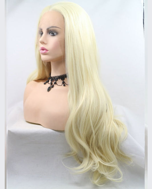 Blonde Synthetic Lace Front Wig Long Wavy Heat Resistant