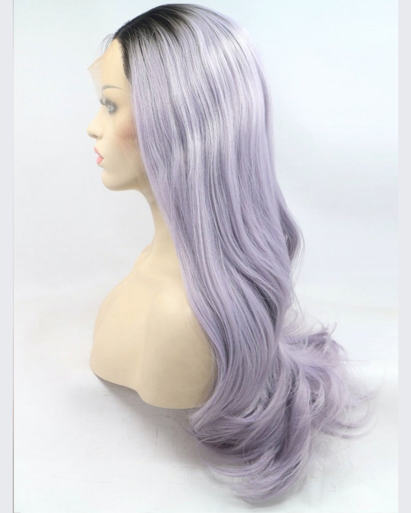 Long Synthetic Ombre Lace Front Wig Pastel Purple Dark Roots Heat Resistant