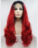 Long Wavy Ombré Red Lace Front Wig Synthetic Heat Resistant