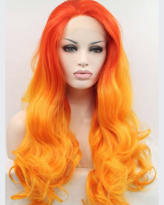 Orange Long does Synthetic Lace Front Wig Body Wave Heat Resistant