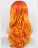 Orange Long does Synthetic Lace Front Wig Body Wave Heat Resistant