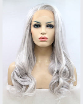 Synthetic Body Wave Gray Silver Glueless Lace Front wig Heat Ressistant