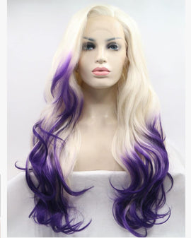 Synthetic Obmre Lace Front Wig Wavy Blonde with Purple